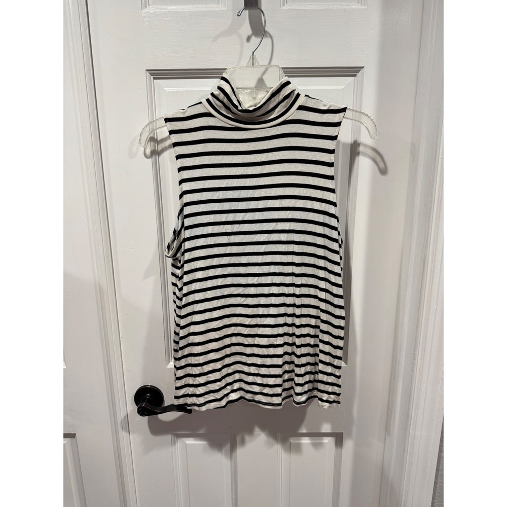 Green Envelope‎ LA Black & White Striped Sleeveless Turtleneck Top - Size L